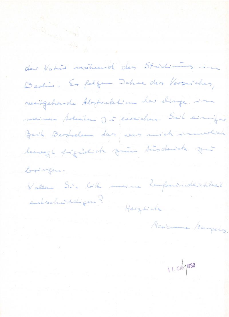 Brief von Marianne Mangels an Hans Stephan